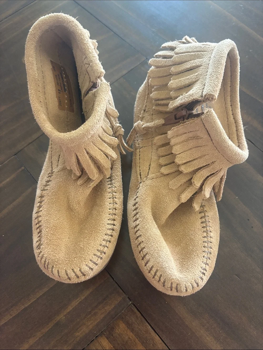 Minnetonka Kids Tan Suede Fringe Moccasins